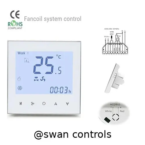 Thermostat With Keycard Modbus RS485 for 2 Pipe FCU Room Temperature Control Smart 2 Pipe FCU Room Thermostat With Keycard Modbus RS485 wall-mounted Thermostat With Keycard Modbus for fan coil control