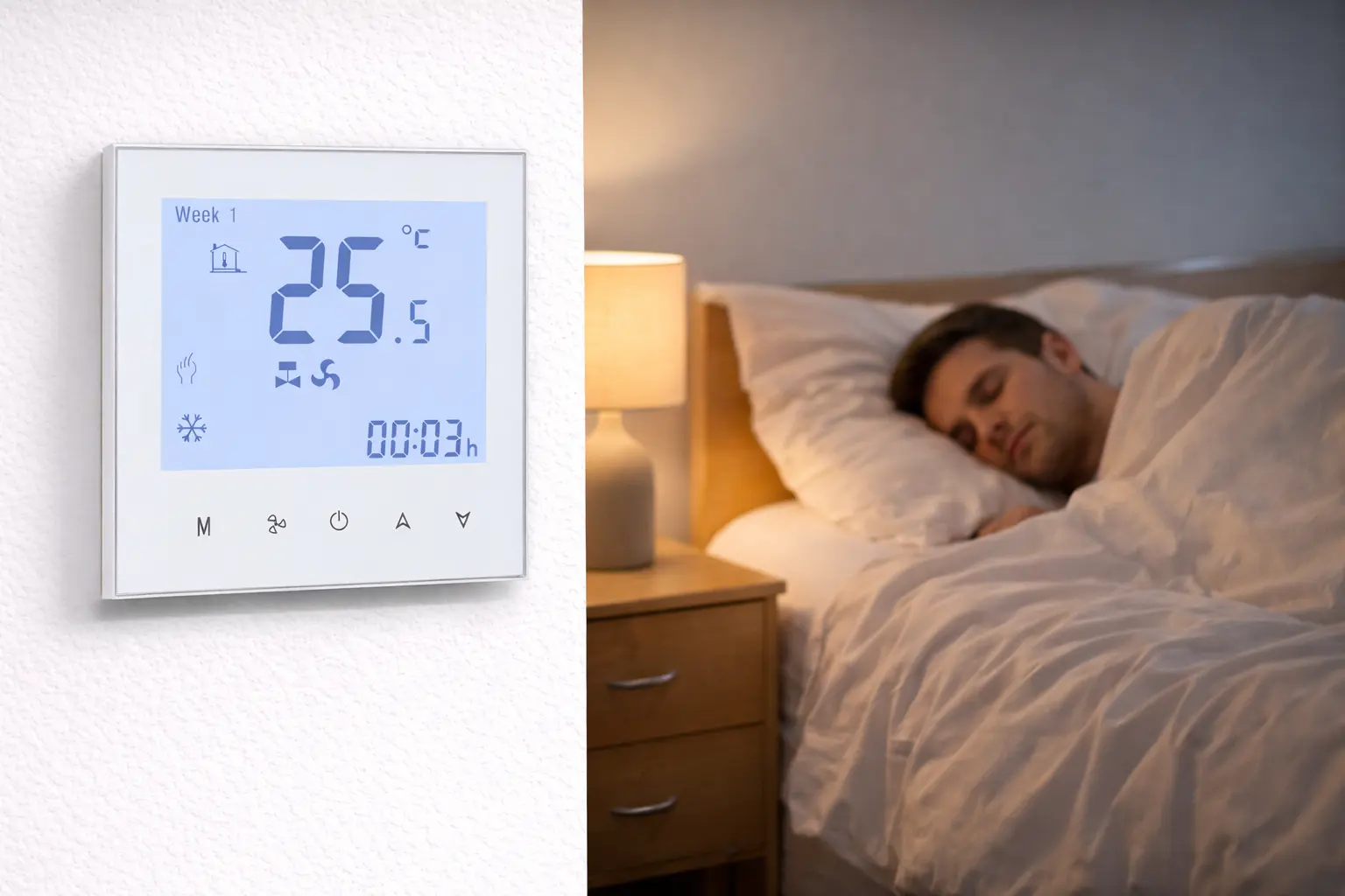 Smart 2 Pipe FCU Room Thermostat With Keycard Modbus RS485 wall-mounted Thermostat With Keycard Modbus for fan coil control