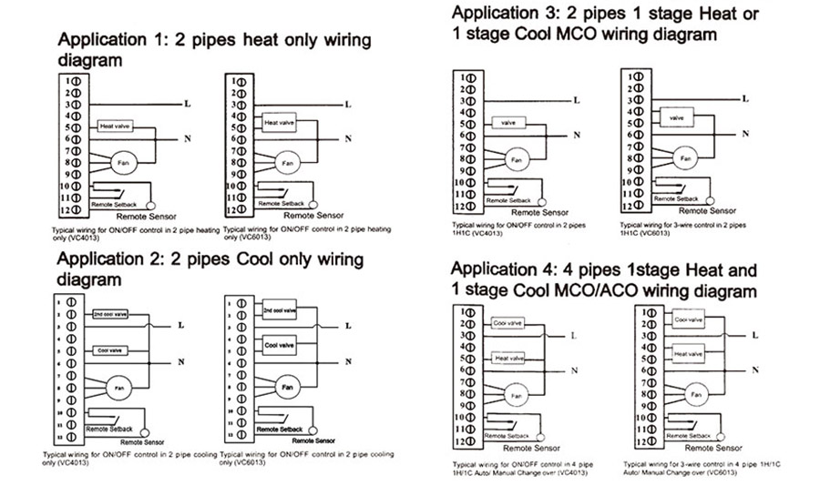 Wiring diagram of T6861 Fan Coil Thermostat