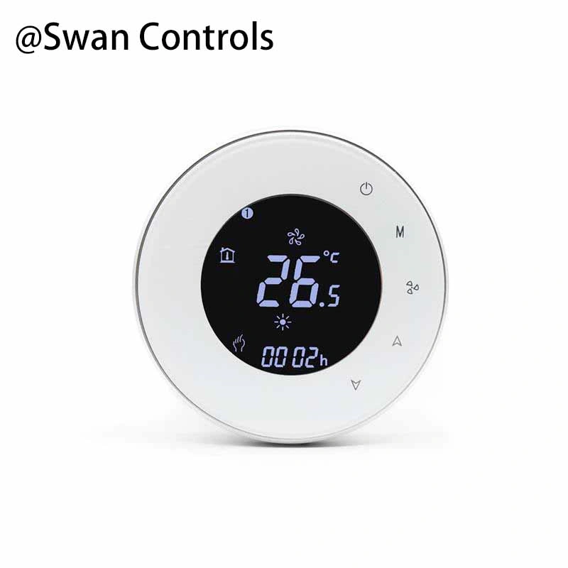Round Fan Coil Thermostats for 2 Pipe HVAC Systems | Modern Temperature Controller Round design fan coil thermostats for 2 pipe HVAC system with modern temperature control