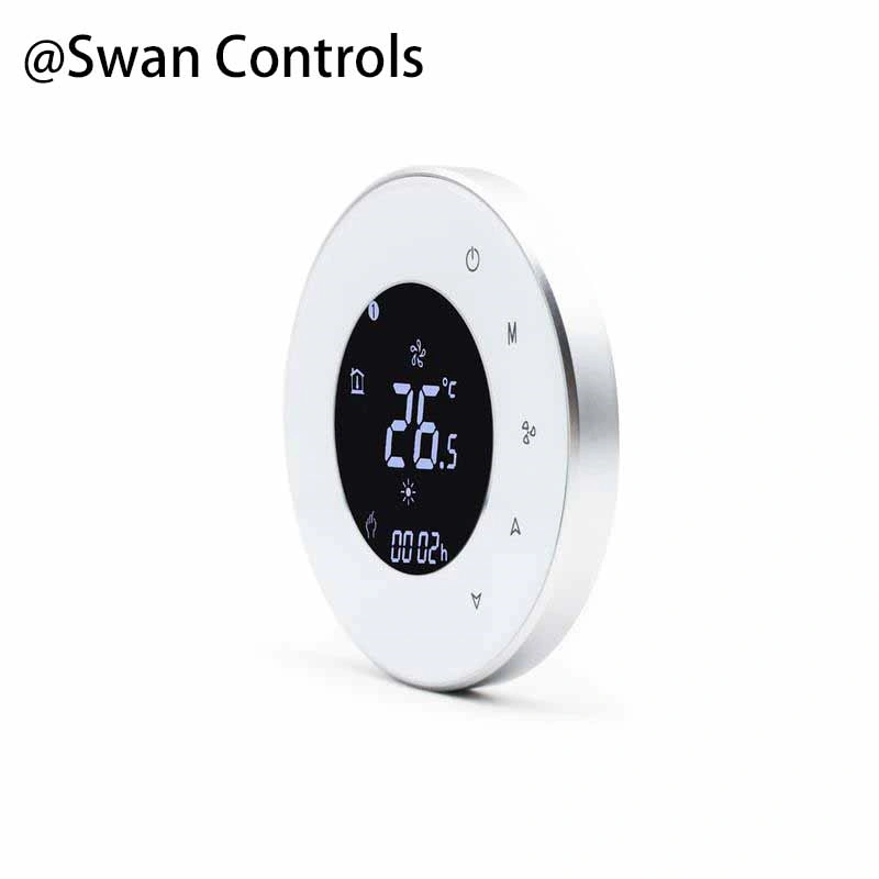 Round Fan Coil Thermostats for 2 Pipe HVAC Systems | Modern Temperature Controller Round design fan coil thermostats for 2 pipe HVAC system with modern temperature control