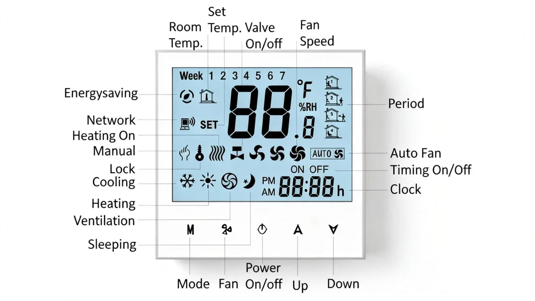 4 Pipe FCU Room Thermostats with Sensor and Modbus communication for HVAC fan coil system control