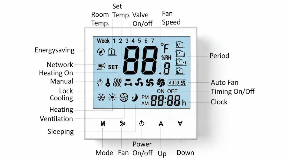 HTW-WF01-FC-2W Smart Wifi Thermostat for 2 pipe fan coil unit HVAC system