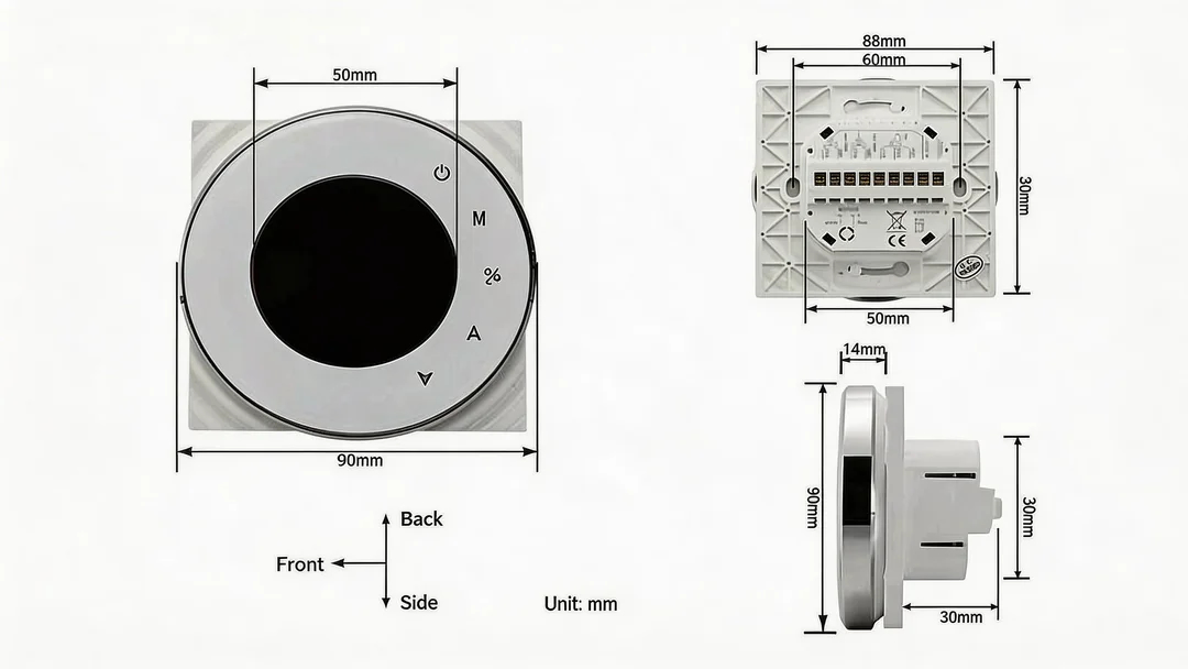 Smart Wifi Thermostat front and side view