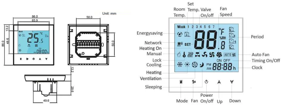 Intelligent Tuya Wifi Thermostat for HVAC 2 Pipe System wall mounted Wifi Thermostat for fan coil unit temperature control