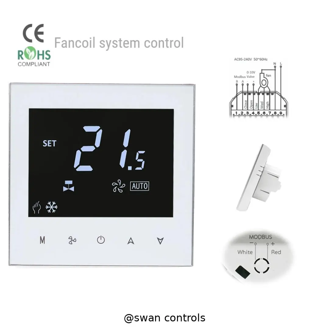 2 Pipe Thermostat for Fan Coil Unit Room Temperature Control Smart Room Standalone 2 Pipe Thermostat for Fan Coil Unit System wall mounted 2 Pipe Thermostat for heating and cooling control