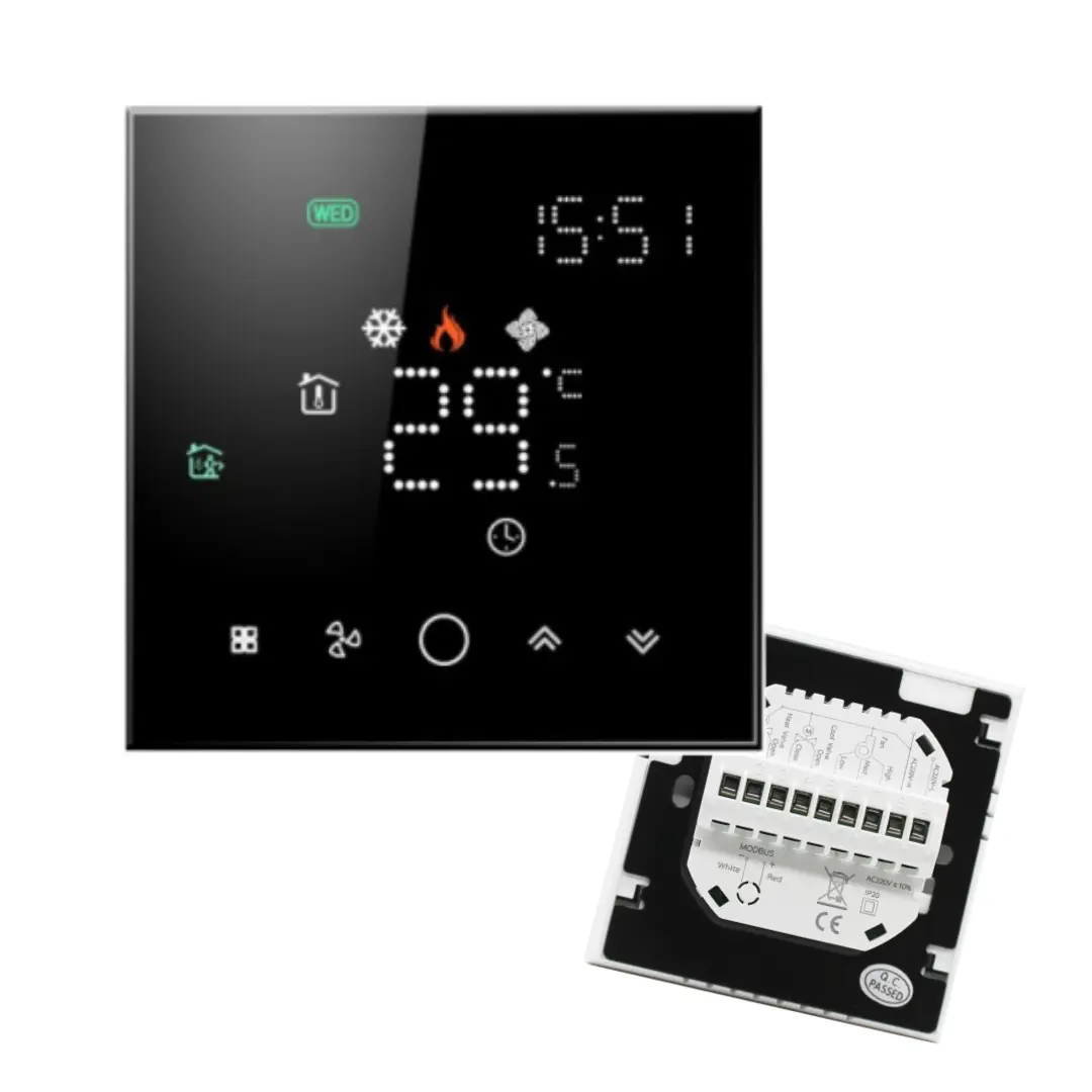 Modbus Thermostat for 4 Pipe FCU Heating and Cooling System HVAC RS485 Modbus Thermostat wall mounted Modbus Thermostat for 4 pipe fan coil unit temperature control
