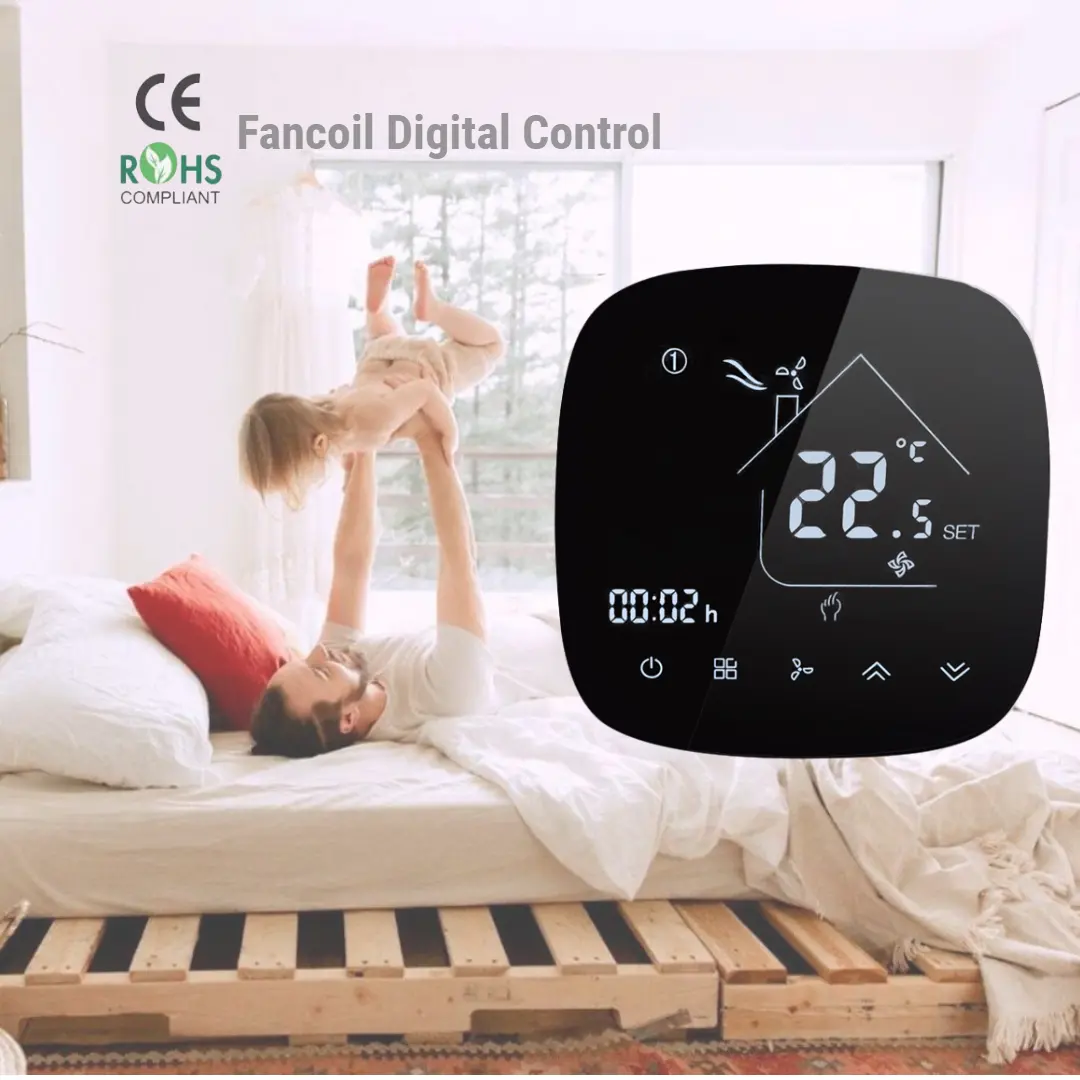 High Quantity 24V WiFi Thermostat With External Sensor for Temperature Controller HTW-EB-FC-4W24 24V WiFi Thermostat mounted on wall for indoor FCU control