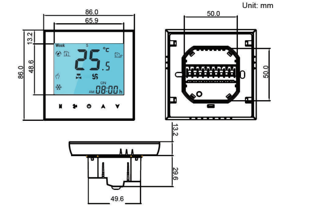 Fan Coil Room Thermostat for 4-pipe systems with heating and cooling valve control