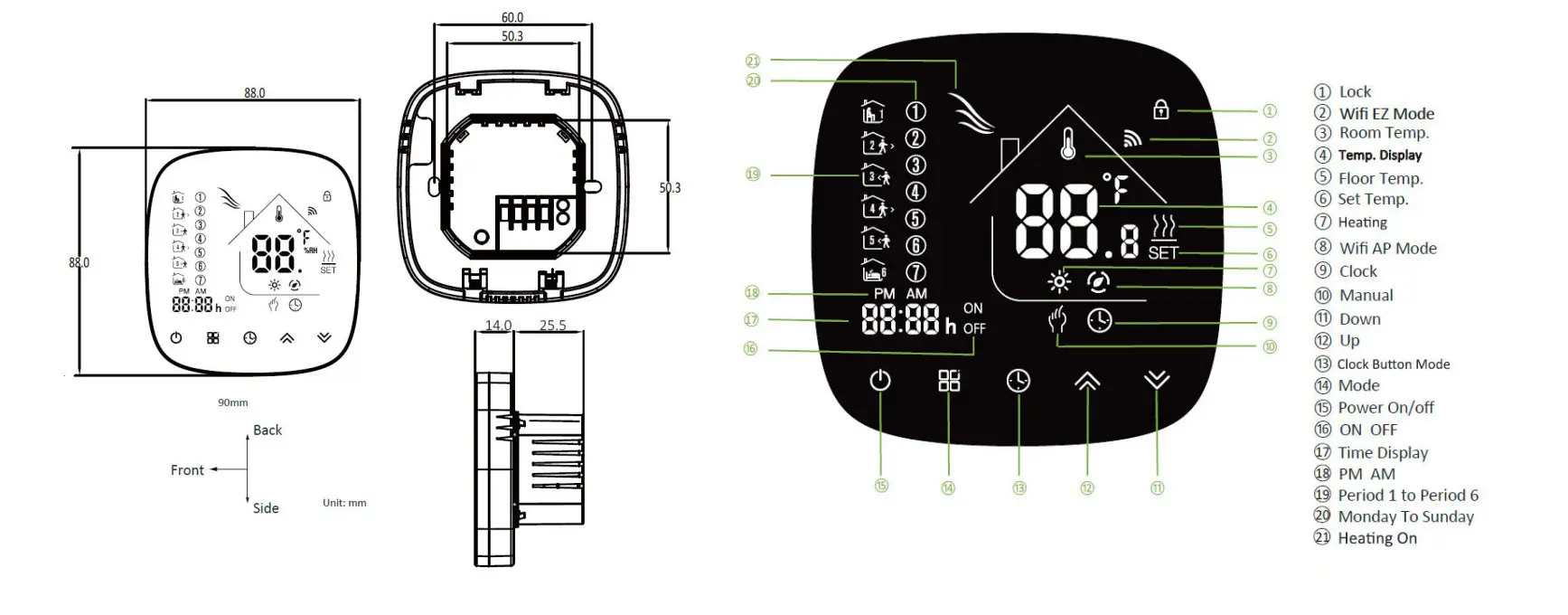Water Heating Thermostat touch screen room thermostat for water heating system control