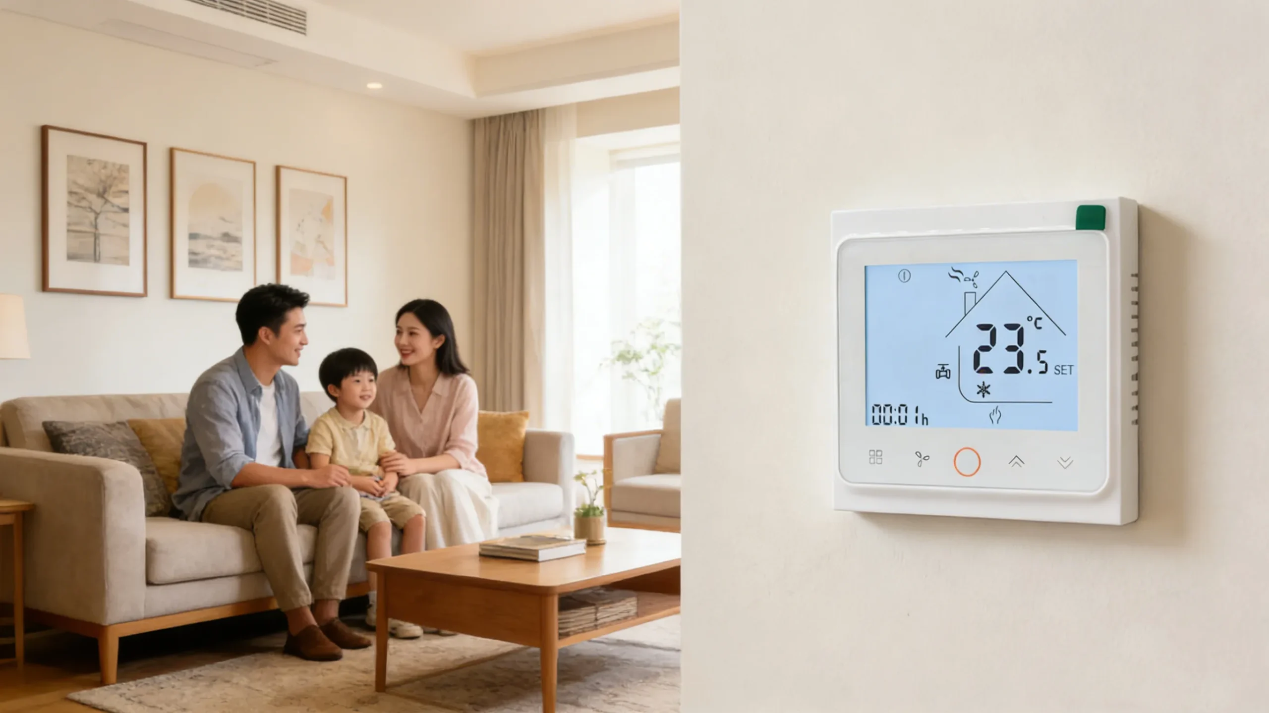smart 2 pipe thermostat HTW-WF03-FC-2 for FCU system EU box installation