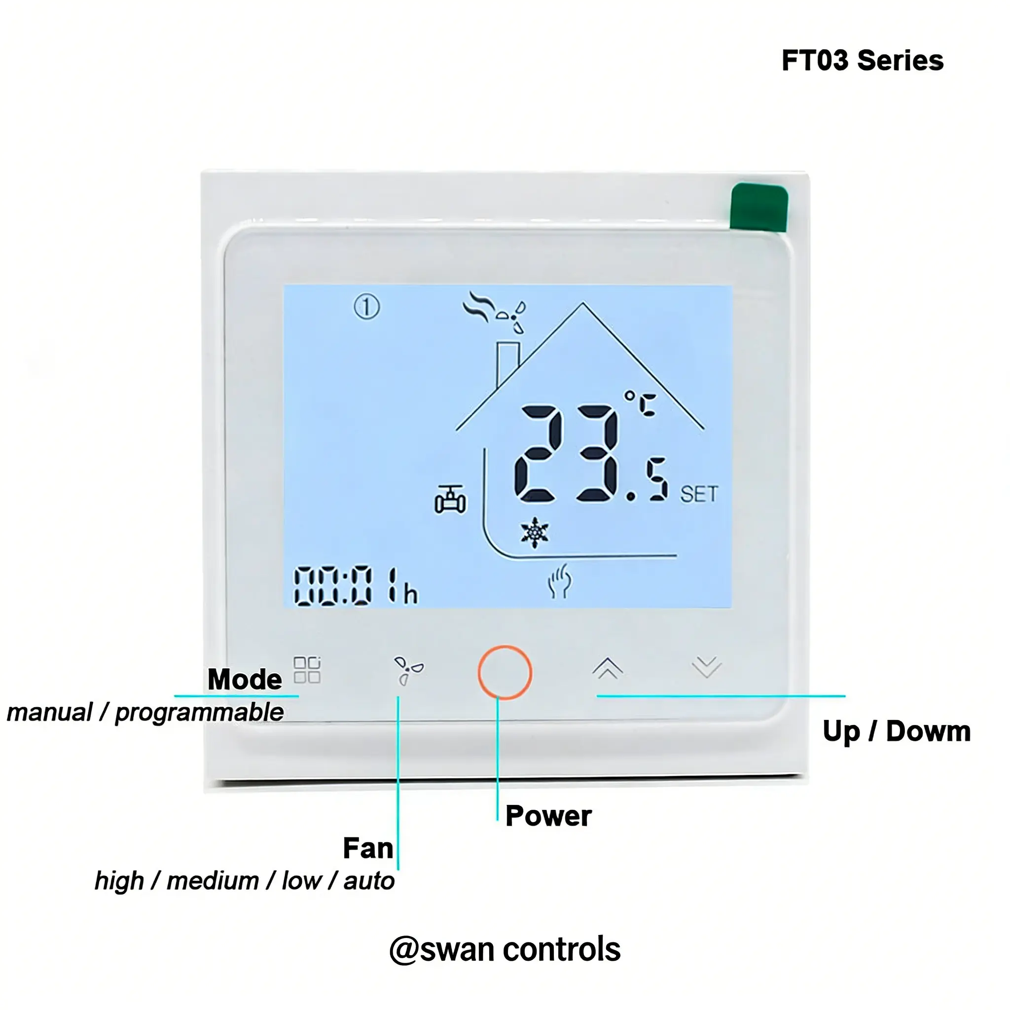External Sensor Thermostat for 2 Pipe FCU | Swan Controls External Sensor Thermostat for 2 pipe FCU system temperature controller