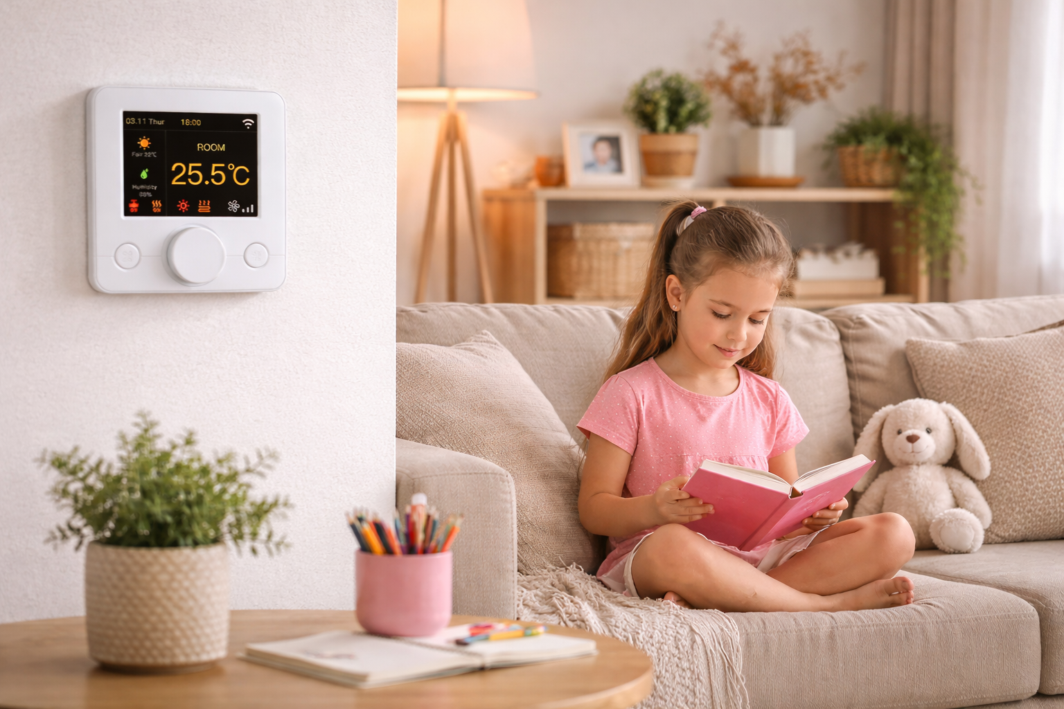 Gas Boiler Heating Thermostat with WiFi control and LCD screen for indoor heating system temperature management