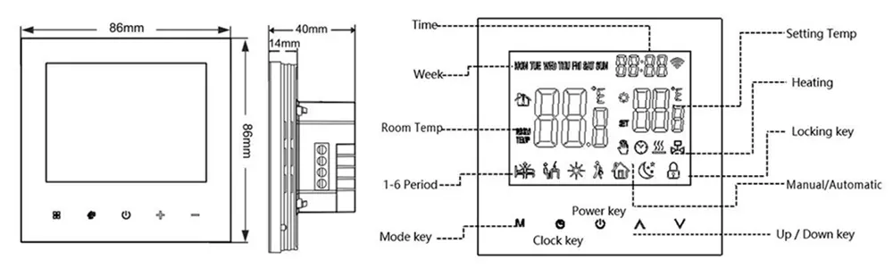 WiFi Water Heating Boiler Heating Thermostat with clear display for indoor temperature control