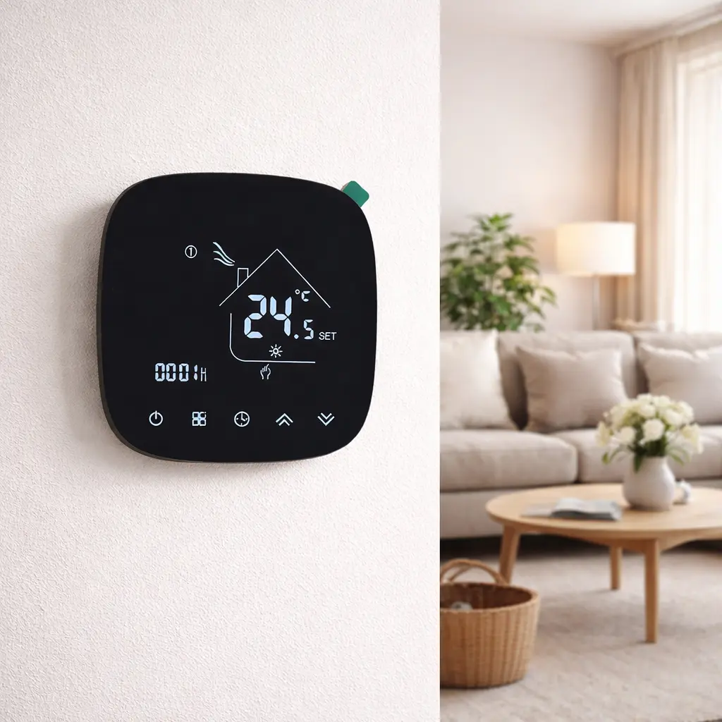 WiFi Electric Underfloor Heating Thermostat with white backlit touch screen for smart floor heating control