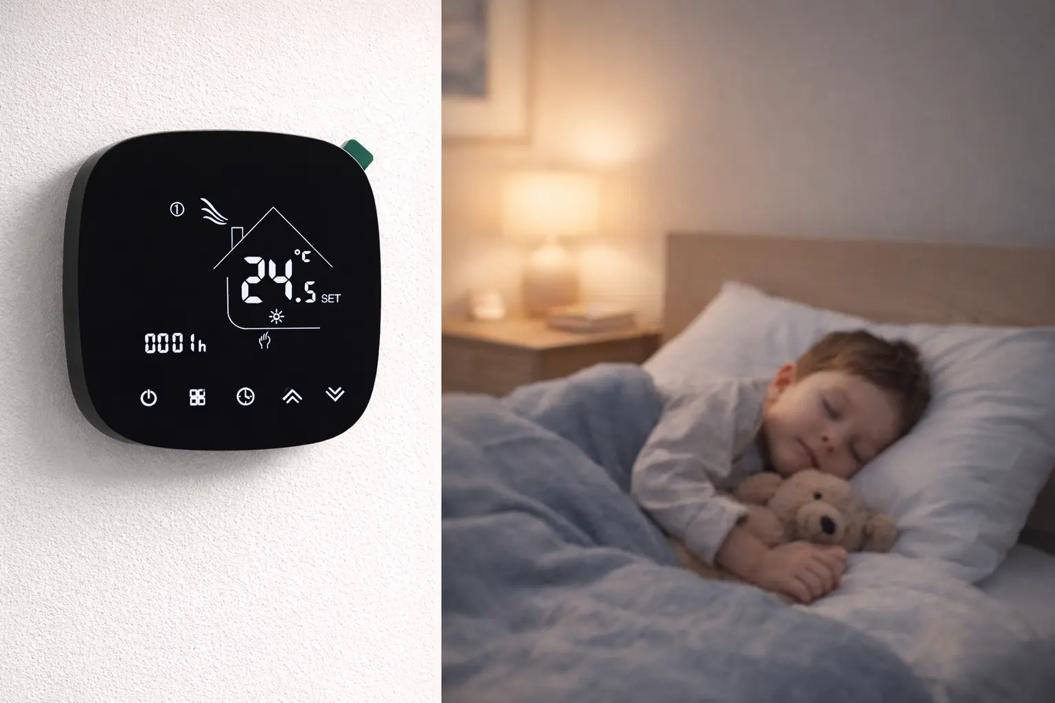 WiFi Water Gas Boiler Heating Thermostat with white backlit display for indoor boiler heating control