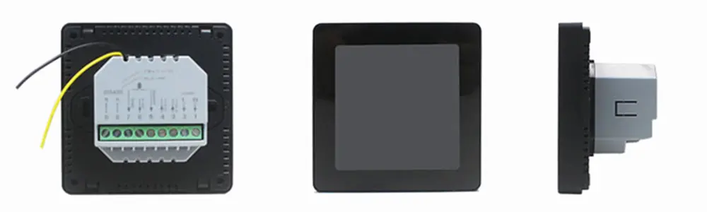 HTW-FC08-ECNW ec fan thermostat with wifi front side back view for FCU thermostat installation