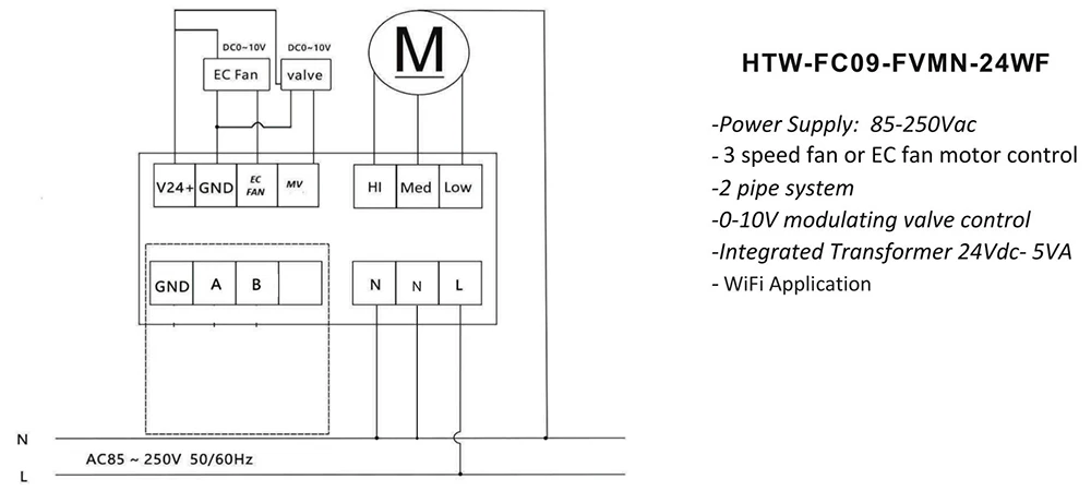 HTW-FC09-FVMN-24WF WiFi modulating thermostat wiring diagram