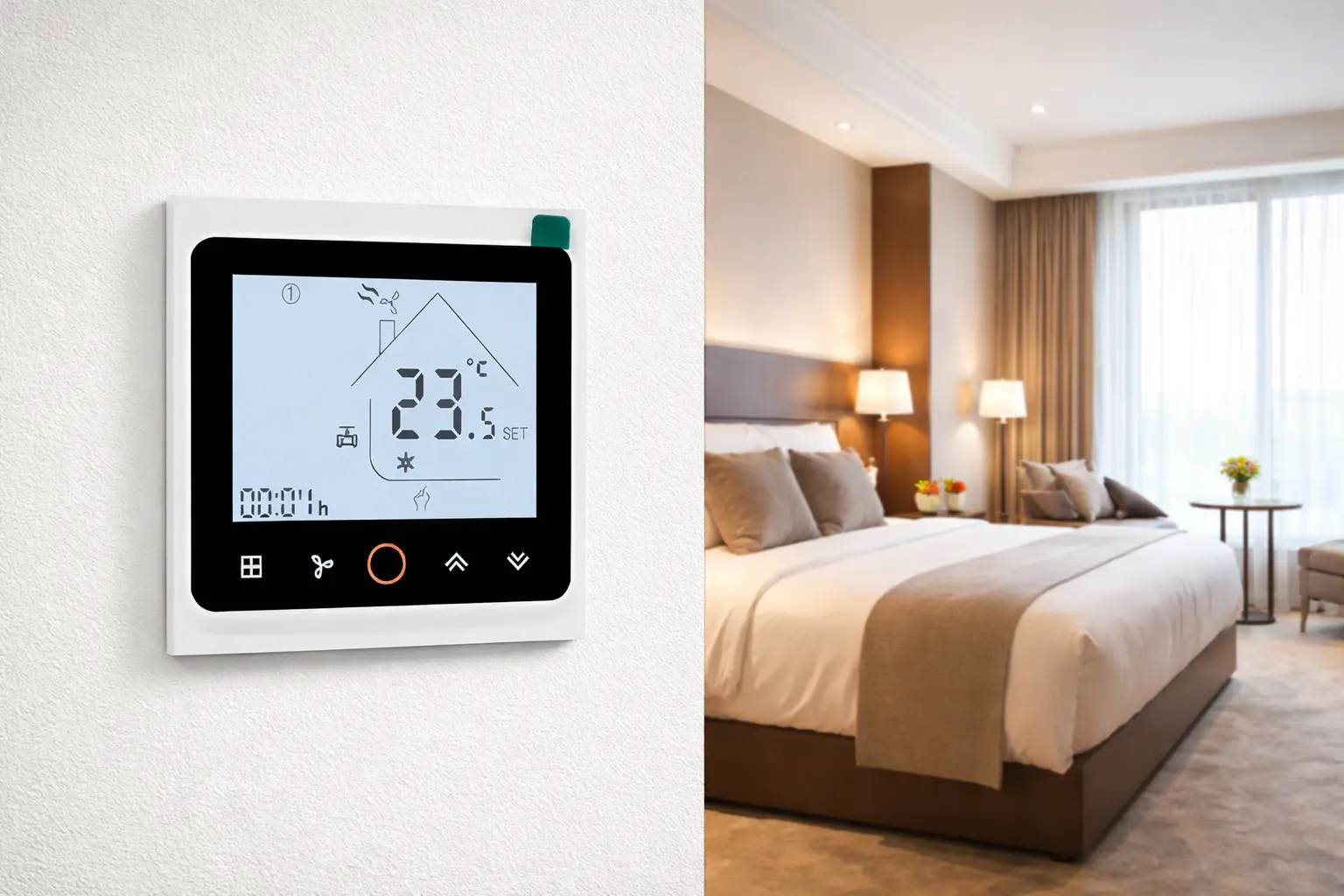Modbus Thermostat With Keycard for 4 Pipe Fan Coil Unit System