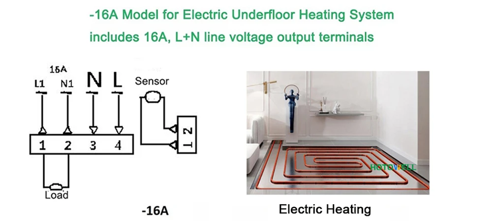 HTW-HT03P-16A1 Electric Underfloor Heating room thermostat wiring diagram