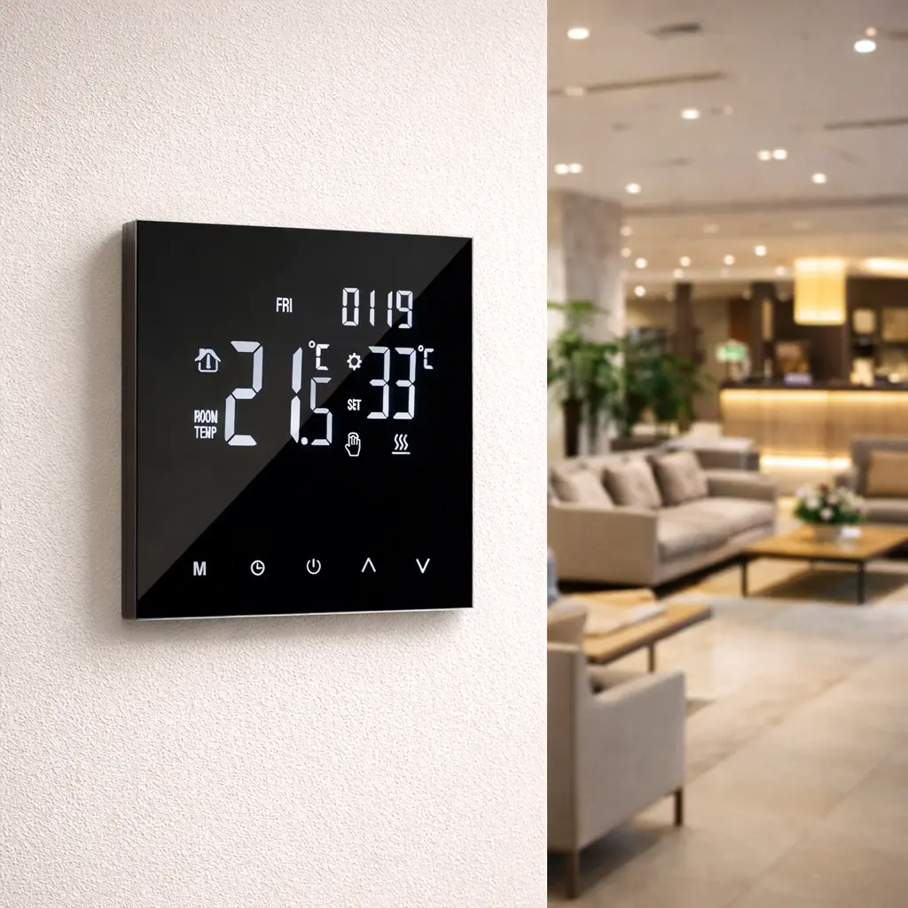 WiFi Water Gas Boiler Heating Thermostat with white backlit screen for indoor boiler heating control