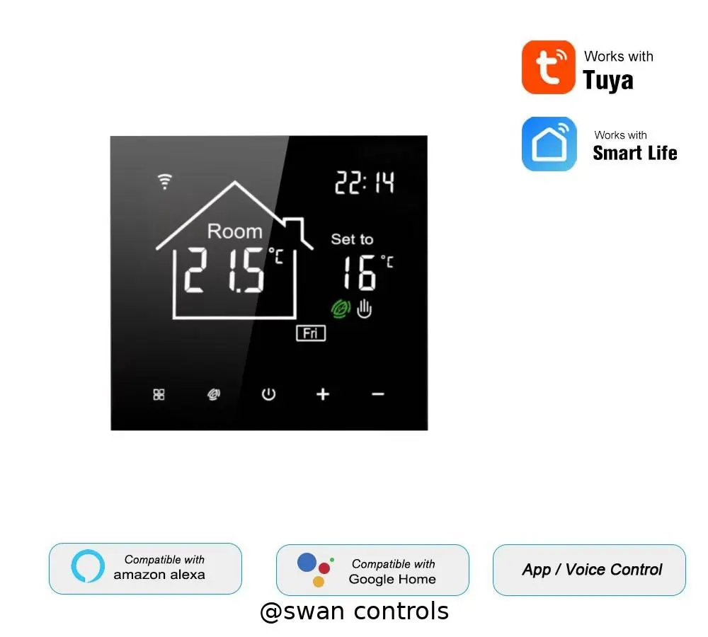WiFi Electrical Underfloor Heating Thermostat with Tuya control in black design
