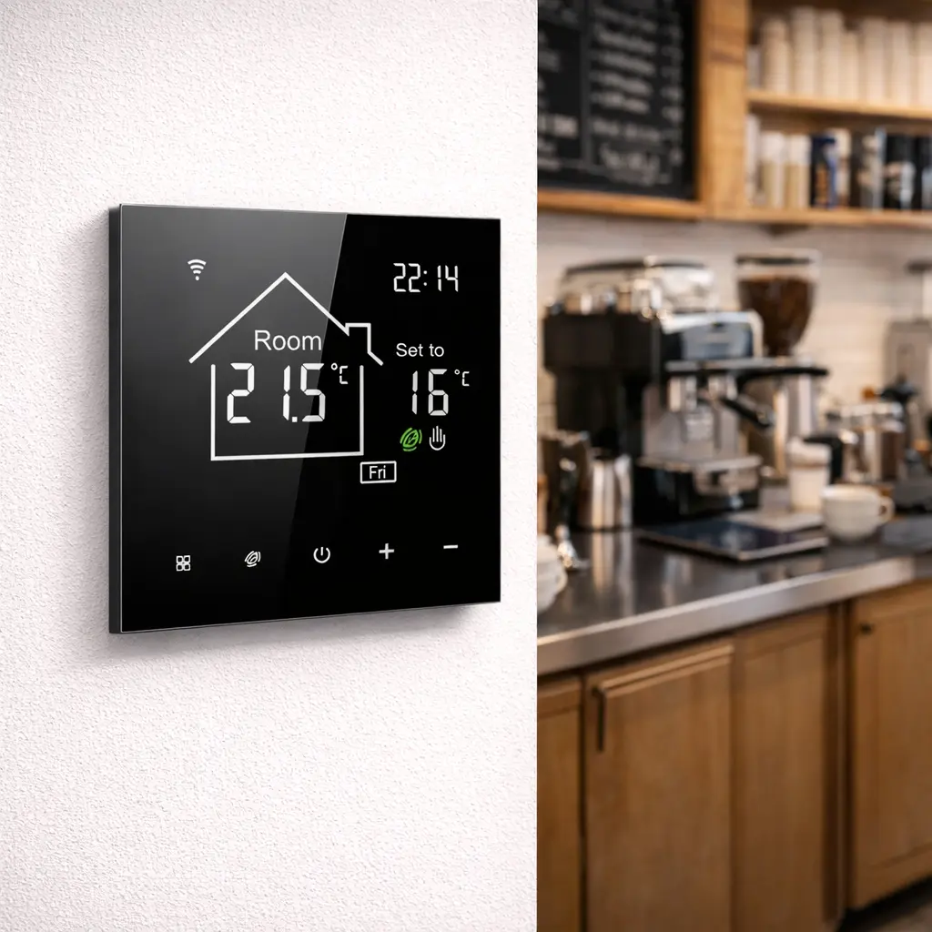 Reliable black WiFi Electrical Underfloor Heating Thermostat with Tuya app control for heating system