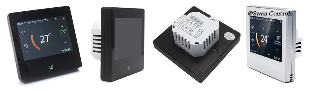 HTW-TFT12-16A1 electric heating thermostat front side back view