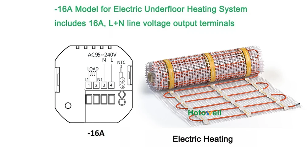 HTW-WF03-16A3 Tuya electric heating thermostat wiring diagram