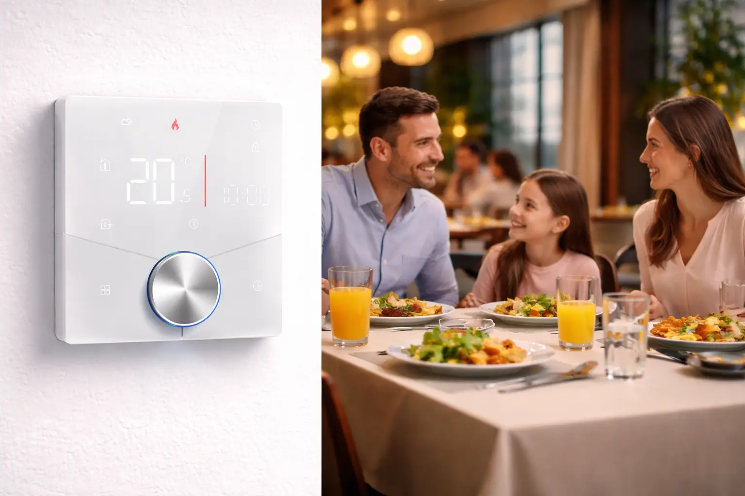 Modern knob design Electric Underfloor Heating Thermostat with white backlit display for heating system