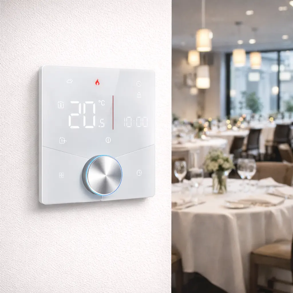 Modern knob design Electric Underfloor Heating Thermostat with white backlit display for heating system