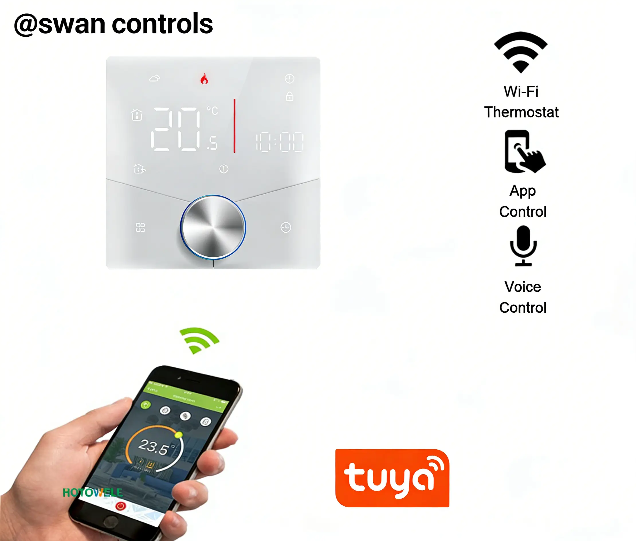 Modern Colorful Knob Tuya WiFi Water Heating Thermostat for Heating System WiFi Water Heating Thermostat with colourful knob and white backlit display for heating system control