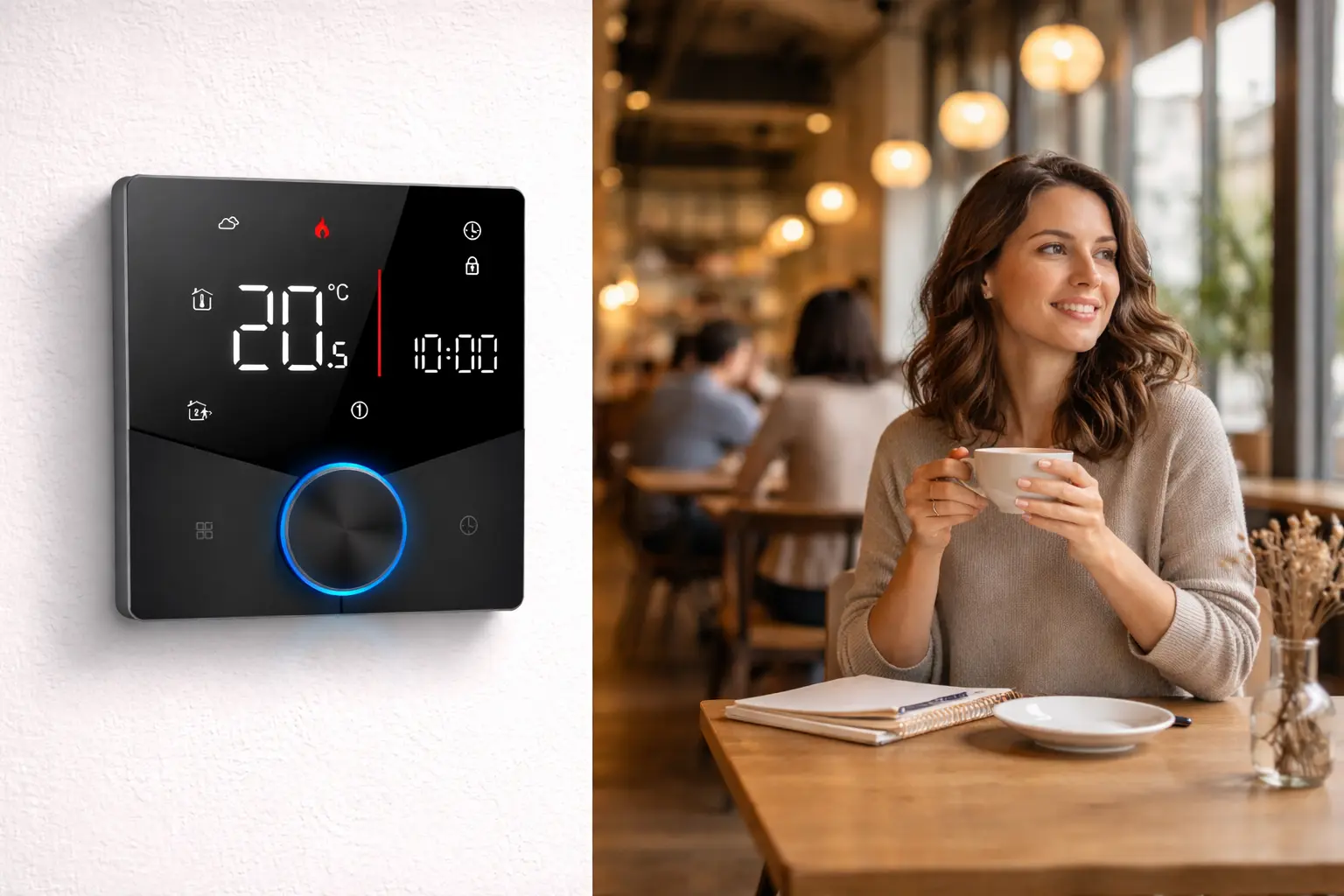 Matter Water Heating Thermostat with knob control and Tuya WiFi for smart heating system use