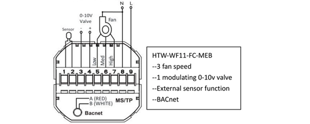 Modulating Thermostat wiring diagram with external sensor and 0-10V valve control
