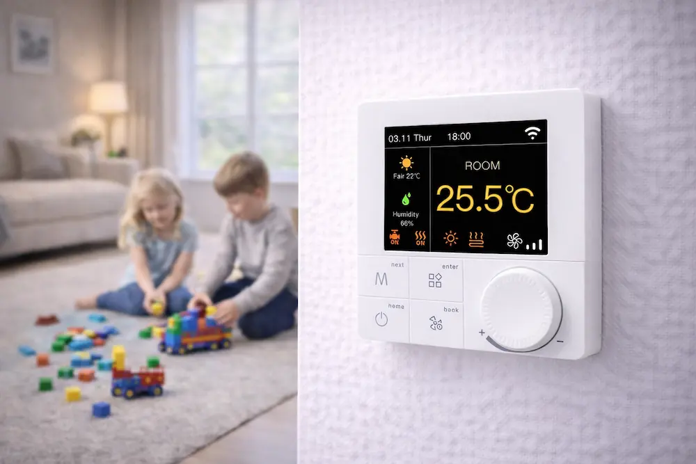 Smart Rs485 Modbus Thermostat for fan coil unit HVAC system with room temperature control and BMS integration