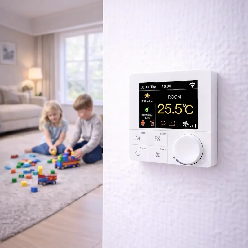 Smart Rs485 Modbus Thermostat for fan coil unit HVAC system with room temperature control and BMS integration