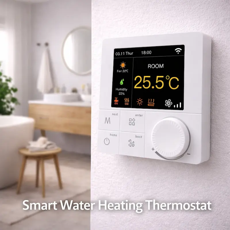 Smart Water Heating Thermostat with knob design and WiFi app control for home heating temperature management