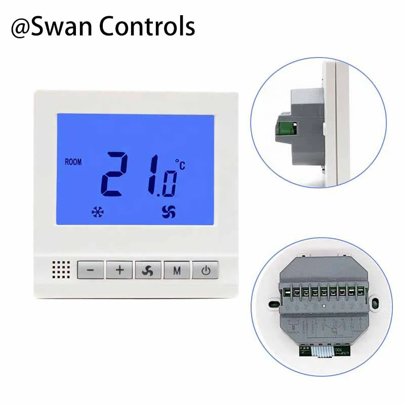 HTW-31-F17-4E Thermostat with Sensor for 4-Pipe Fan Coil Units Fan coil Unit 4 Pipe Thermostat with Sensor mounted on wall for HVAC control