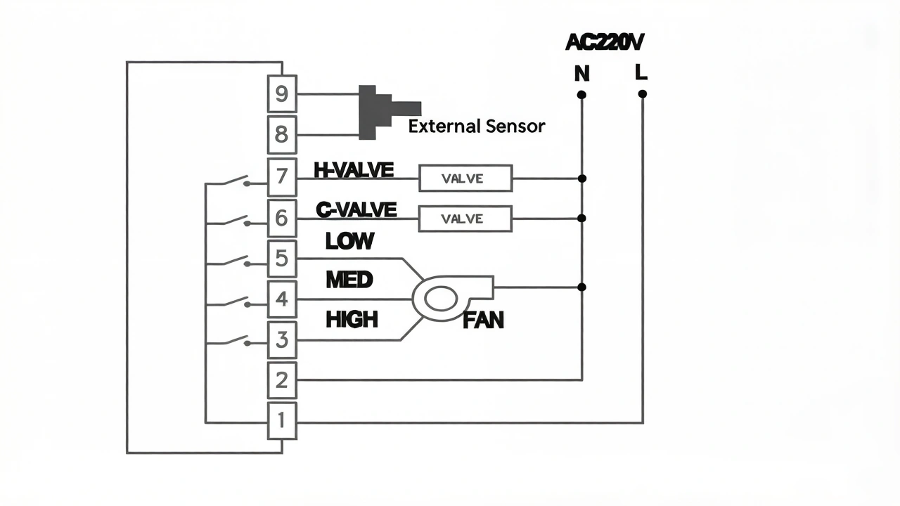 Fan coil Unit 4 Pipe Thermostat with Sensor mounted on wall for HVAC control