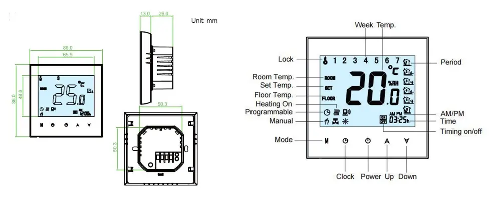 WiFi Electric Underfloor Heating Thermostat with external floor sensor for electric floor heating control