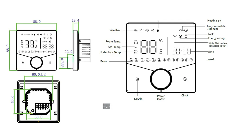 Modern design Matter Protocol Electric Underfloor Heating Thermostat with Tuya WiFi for room heating control