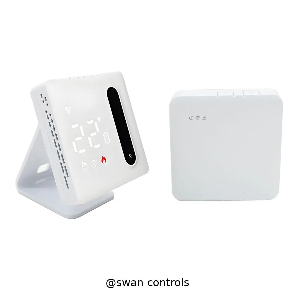 WiFi Wireless Boiler Heating Thermostat with LED slide design and battery powered transmitter Factory support table stand WiFi Wireless Boiler Heating Thermostat with LED slide design and 3xAAA battery supply
