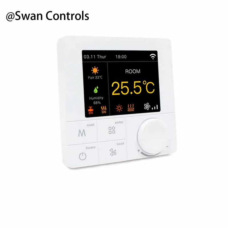 Water Heating Thermostat with WiFi and Modbus for 4 Pipe FCU System Water Heating Thermostat for 4 pipe FCU HVAC system with WiFi and Modbus control for indoor temperature management