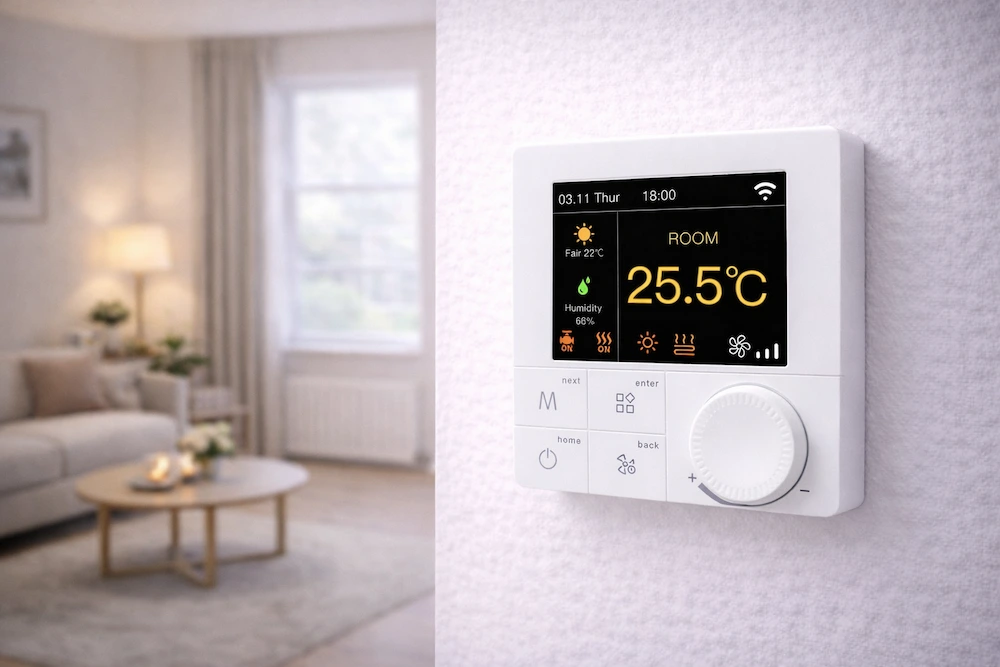 Smart Wifi Room Thermostat with Modbus RS485 for fan coil unit HVAC system with programmable control and LCD display