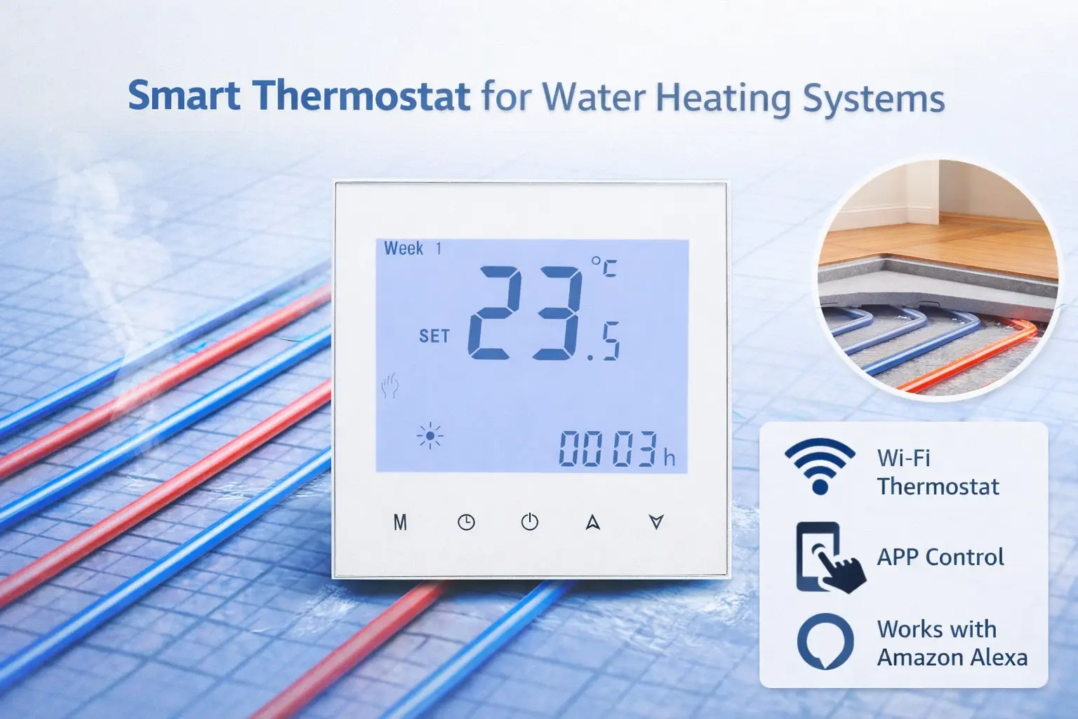 Wifi Water Heating Thermostat with smart programmable temperature control for electric water heater systems