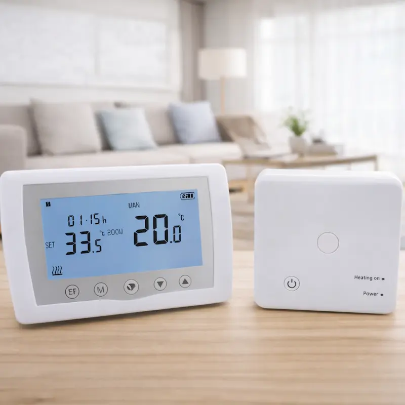 HTW-31-WKT19-WF Battery Powered Heating Thermostat with wireless transmitter and receiver for HVAC control