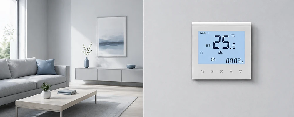 Digital room thermostat for hotel FCU and commercial BMS control