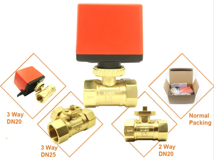 HTW-DH motorized ball valve for FCU system with 2 way and 3 way control SPST SPDT actuator for HVAC water flow control