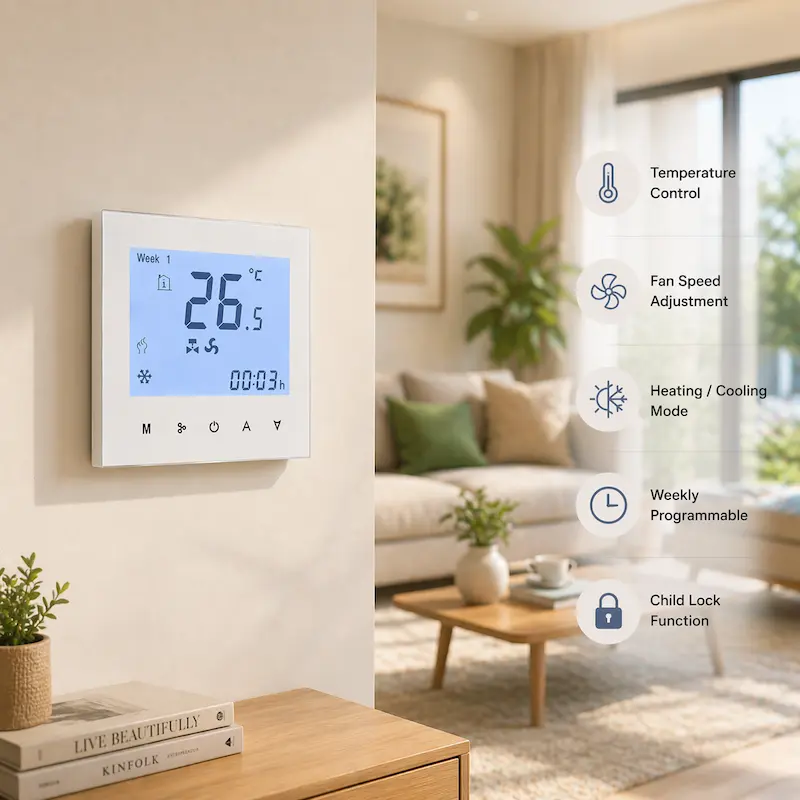 HTW-WF01-EC Digital Room Thermostat for EC fan 0-10V control in fan coil HVAC system