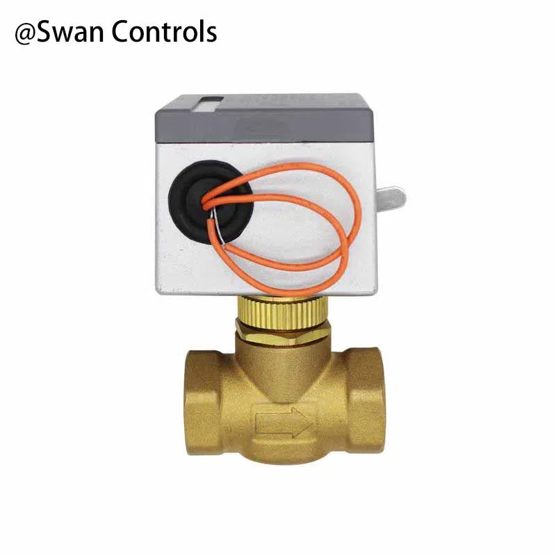 HTW-V71 Electric Motorized Valve for HVAC Water Flow Control Application HTW-V71 Electric Motorized Valve installed in HVAC system showing brass valve body and actuator for water flow control